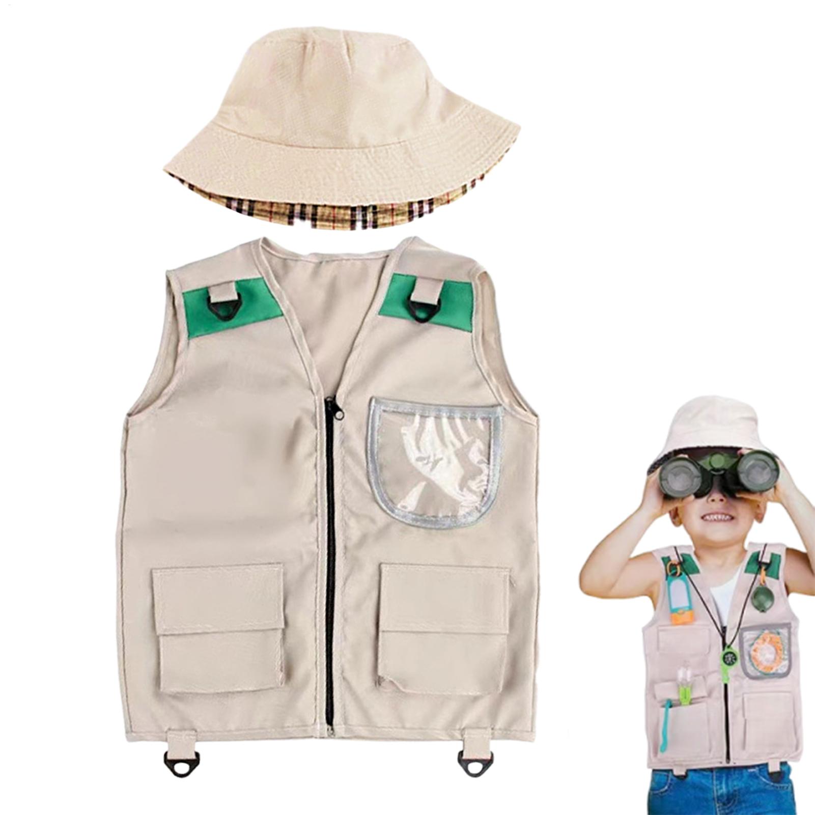 Outdoor Adventure Activities For Kids - ชุดนักสำรวจกลางแจ้งสำหรับเด็ก Safari, ชุดเสื้อกั๊กและหมวก, การผจญภัยในธรรมชาติในสวนหลังบ้าน, ชุดแต่งกายที่ซักได้สำหรับเด็กชายและเด็กหญิง