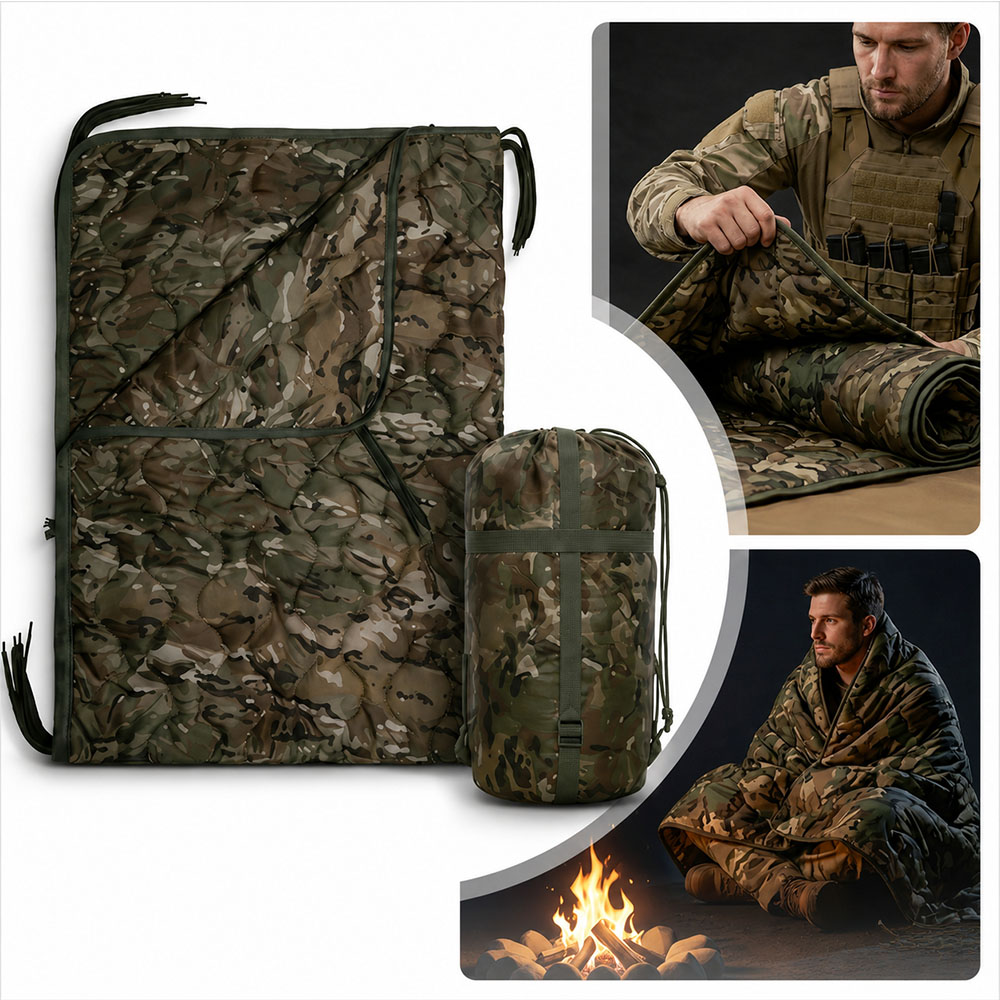 Outdoor Adventure Quilt - ผ้าห่มลายพรางสำหรับตั้งแคมป์พร้อมซิป สามารถแปลงเป็นถุงนอนได้ น้ำหนักเบา พกพาสะดวก ใช้สำหรับกิจกรรมกลางแจ้ง เดินป่า