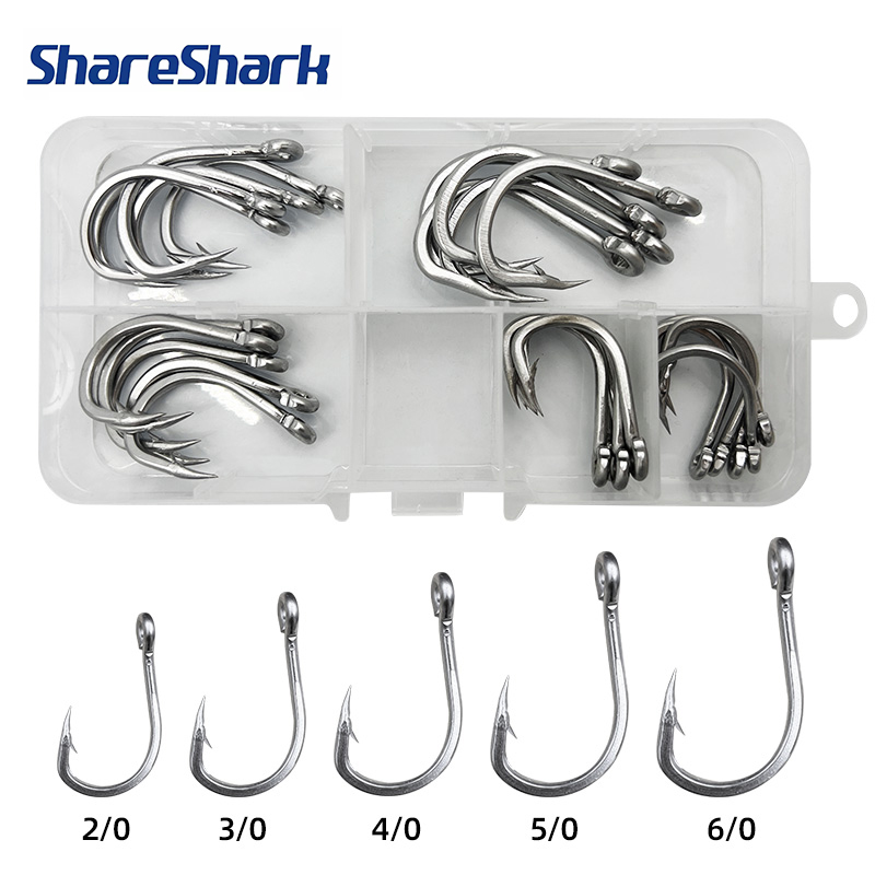 Outdoor Adventure Box - ShareShark 25 ชิ้น/กล่อง 10884 ตะขอเบ็ดตกปลาทะเลแบบหนาพิเศษ ทำจากเหล็กกล้าไร้สนิม