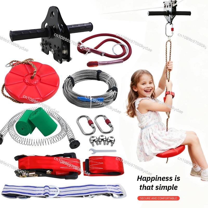 Outdoor Adventure Activities For Kids - ชุดซิปไลน์สำหรับเด็ก ชุดเล่นกลางแจ้งในสวนหลังบ้าน พร้อมเชือกลวดเหล็ก รอก และชิงช้า ของเล่นกิจกรรมผจญภัยแบบพกพาสำหรับเด็ก